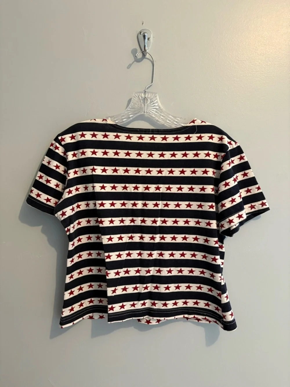 Vintage Americana Women’s Medium Cropped Short Sleeve Tee Striped Star Navy Red - Picture 7 of 15